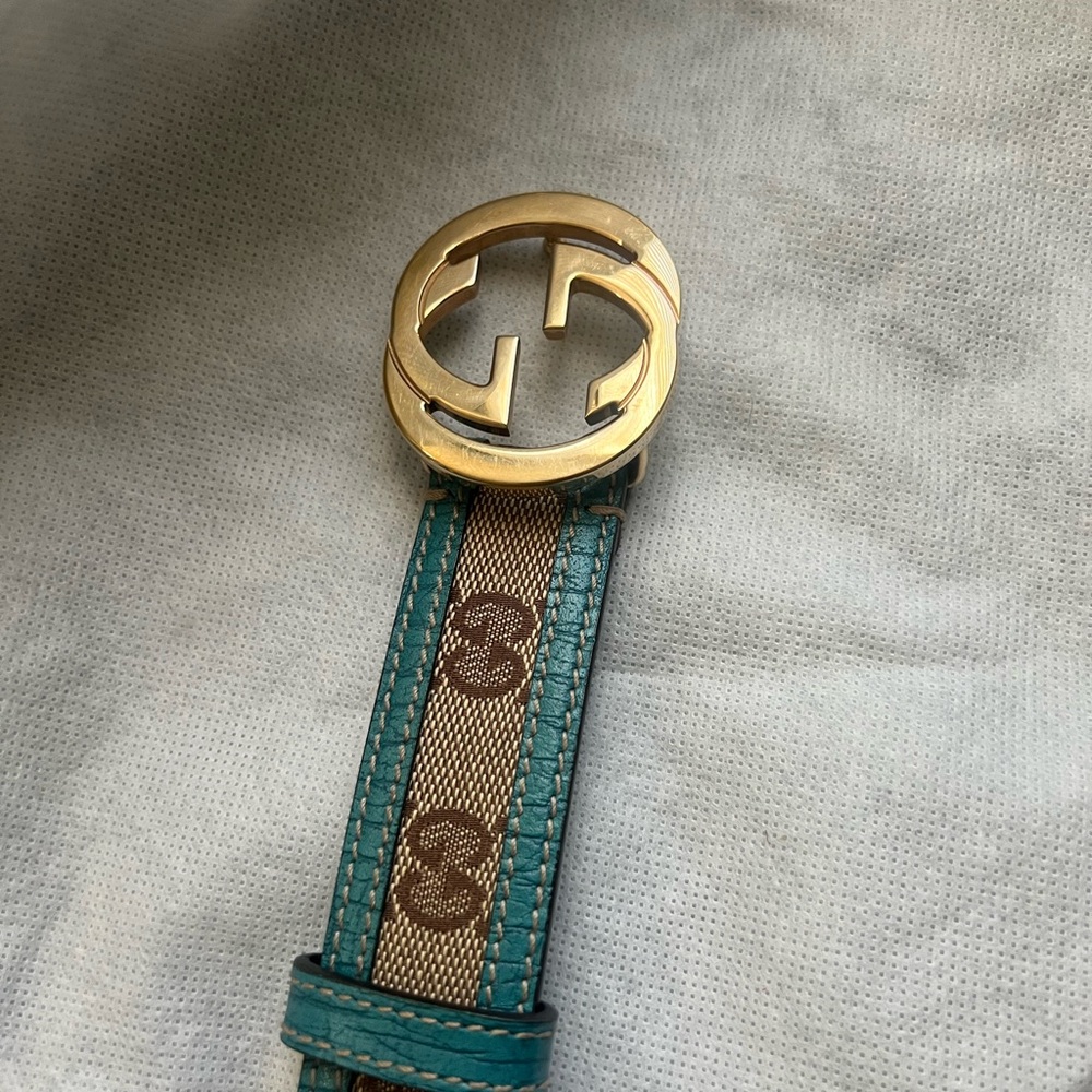 Gucci Turquoise and Gold Women's Belt - Picture 4 of 5